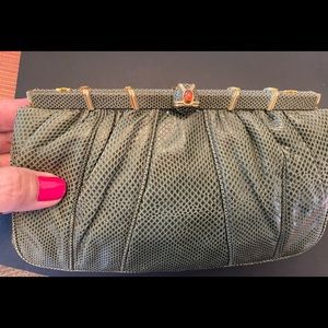Green leather Judith Leiber clutch